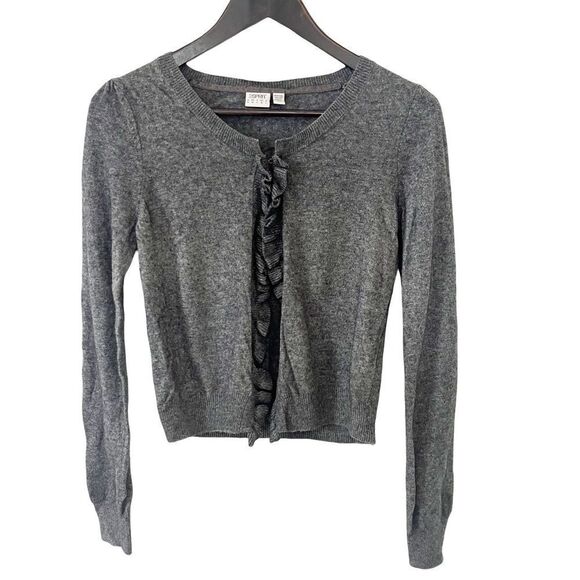 Esprit Dark Grey Cashmere Wool Blend Ruffled Cardigan Sweater - Picture 1 of 6